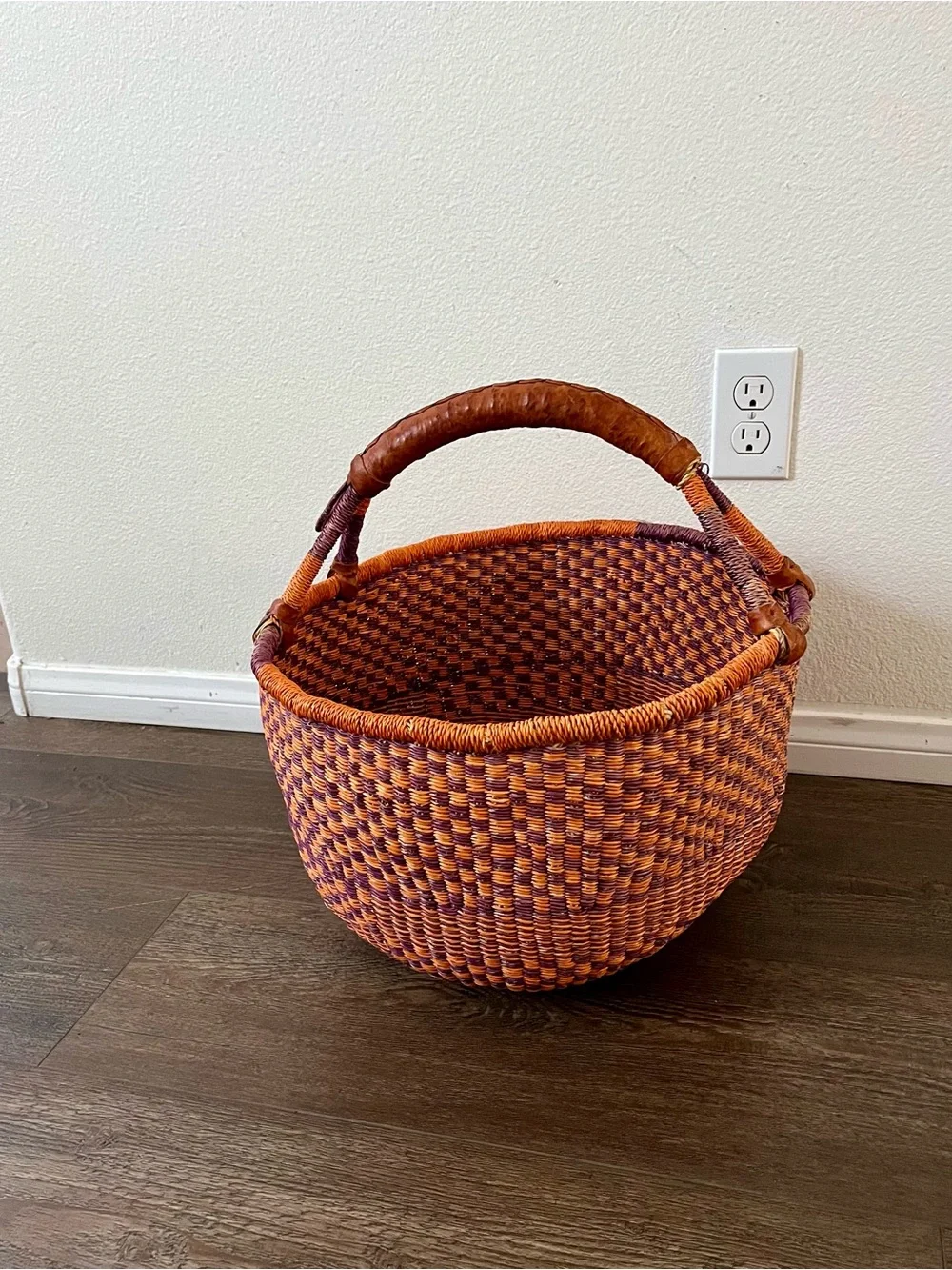 Handwoven Purple and Orange Market Basket - Home Accents
